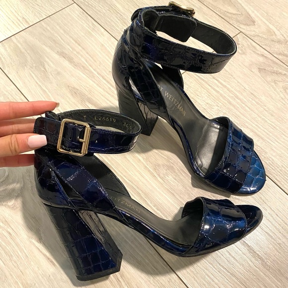 Stuart Weitzman Sandals - Navy Crocodile Sandals - Picture 1 of 8